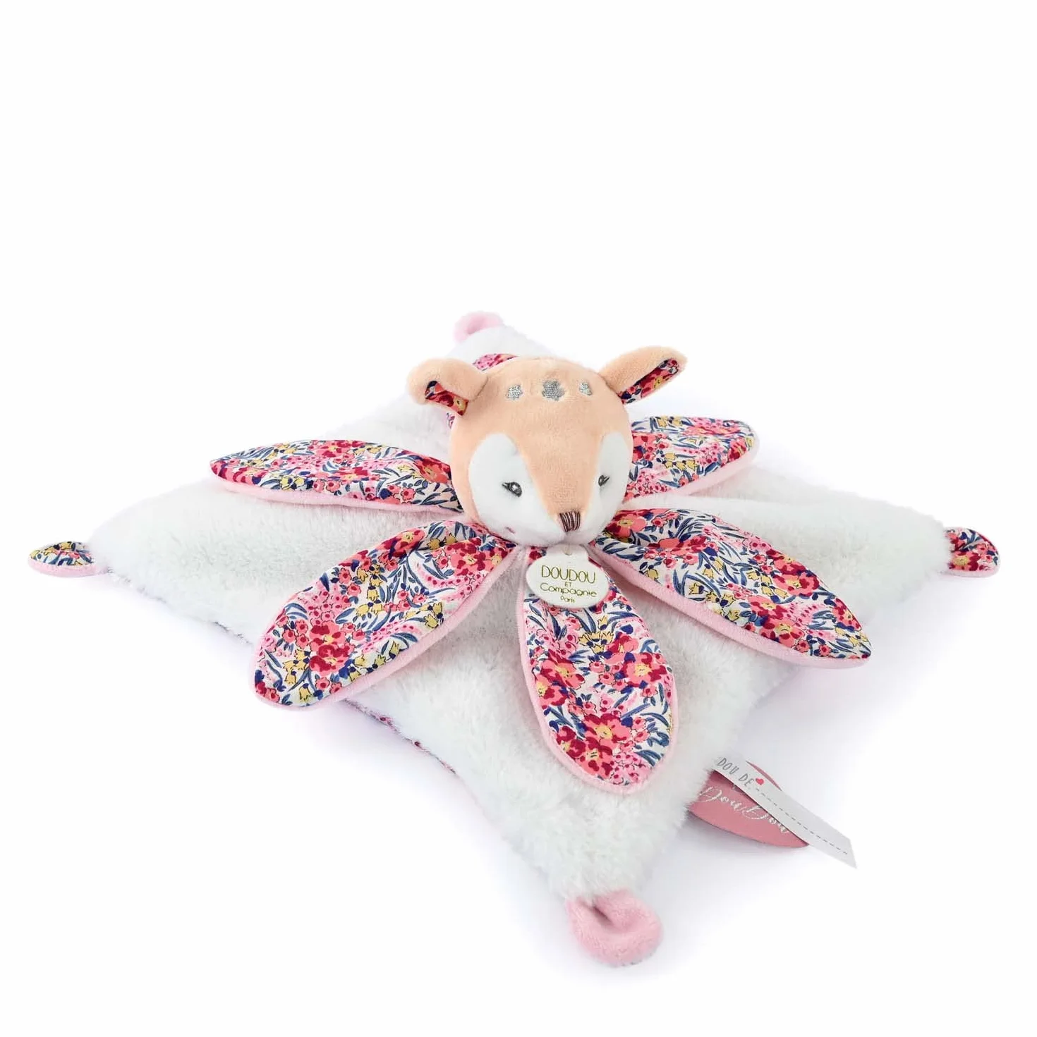 DOUDOU ET COMPAGNIE BOH'AIME Doudou Faon Blanc Pétales 27 Cm Boite Cadeau Naissance