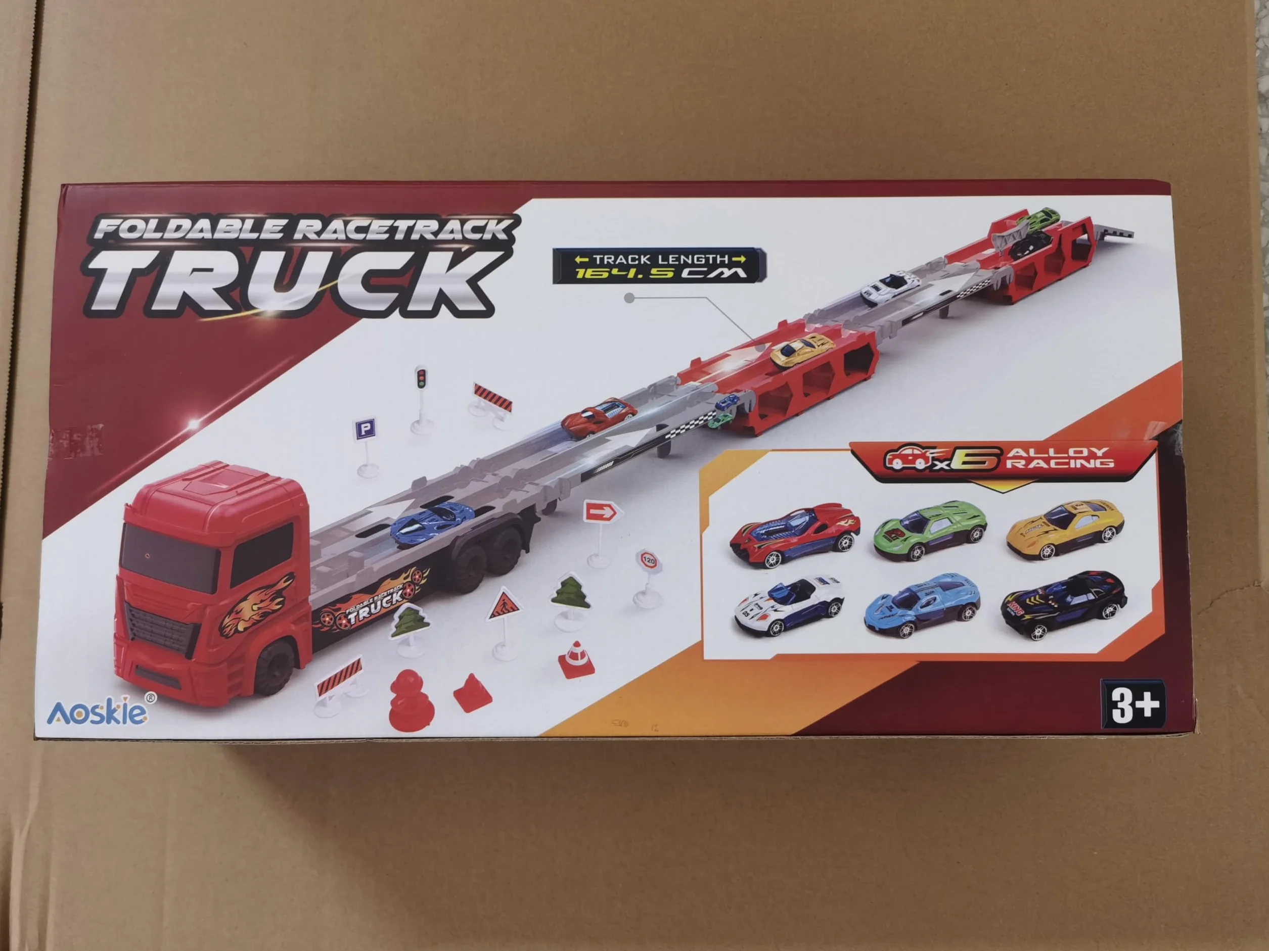Aoskie Camion de Course Pliable Double Couche avec 6 Voitures à Tirer en Alliage pour Enfants