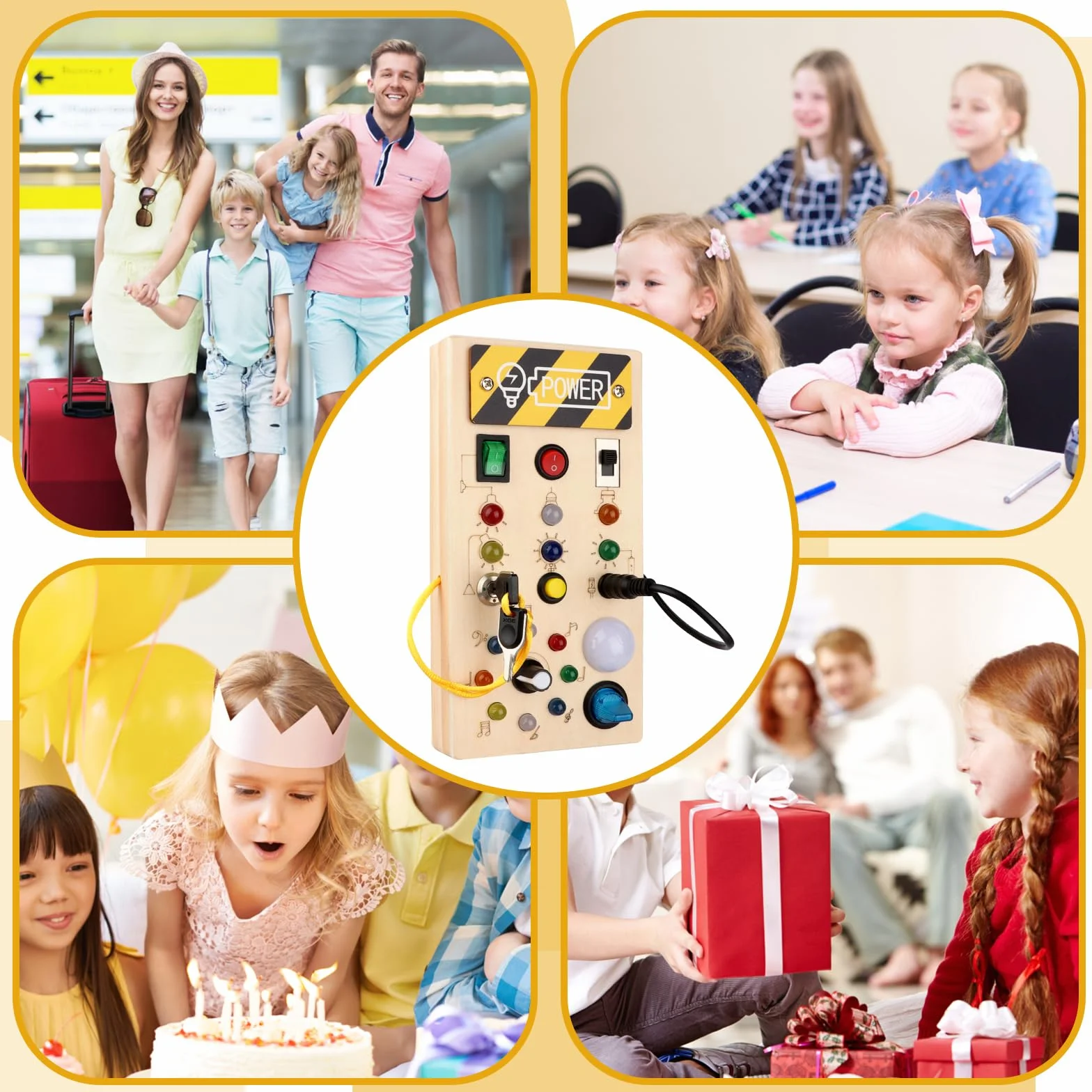 Talifoca Montessori Busy Board 1 an, Planche d'activité en bois avec 8 interrupteurs LED, jouet d'apprentissage sensoriel