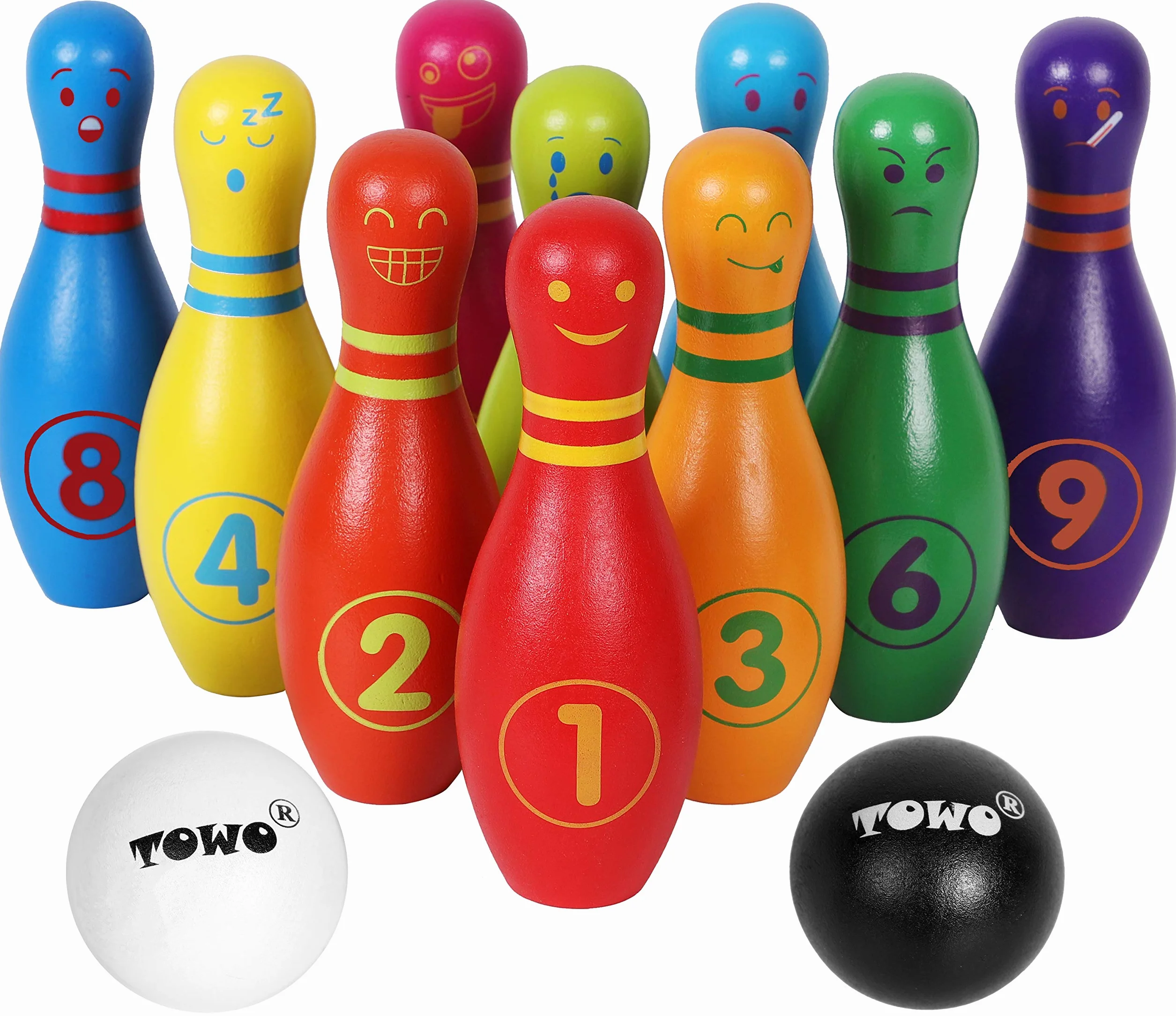 Jeu de quilles en Bois TOWO pour Enfants - 10 quilles avec Expressions faciales et Chiffres