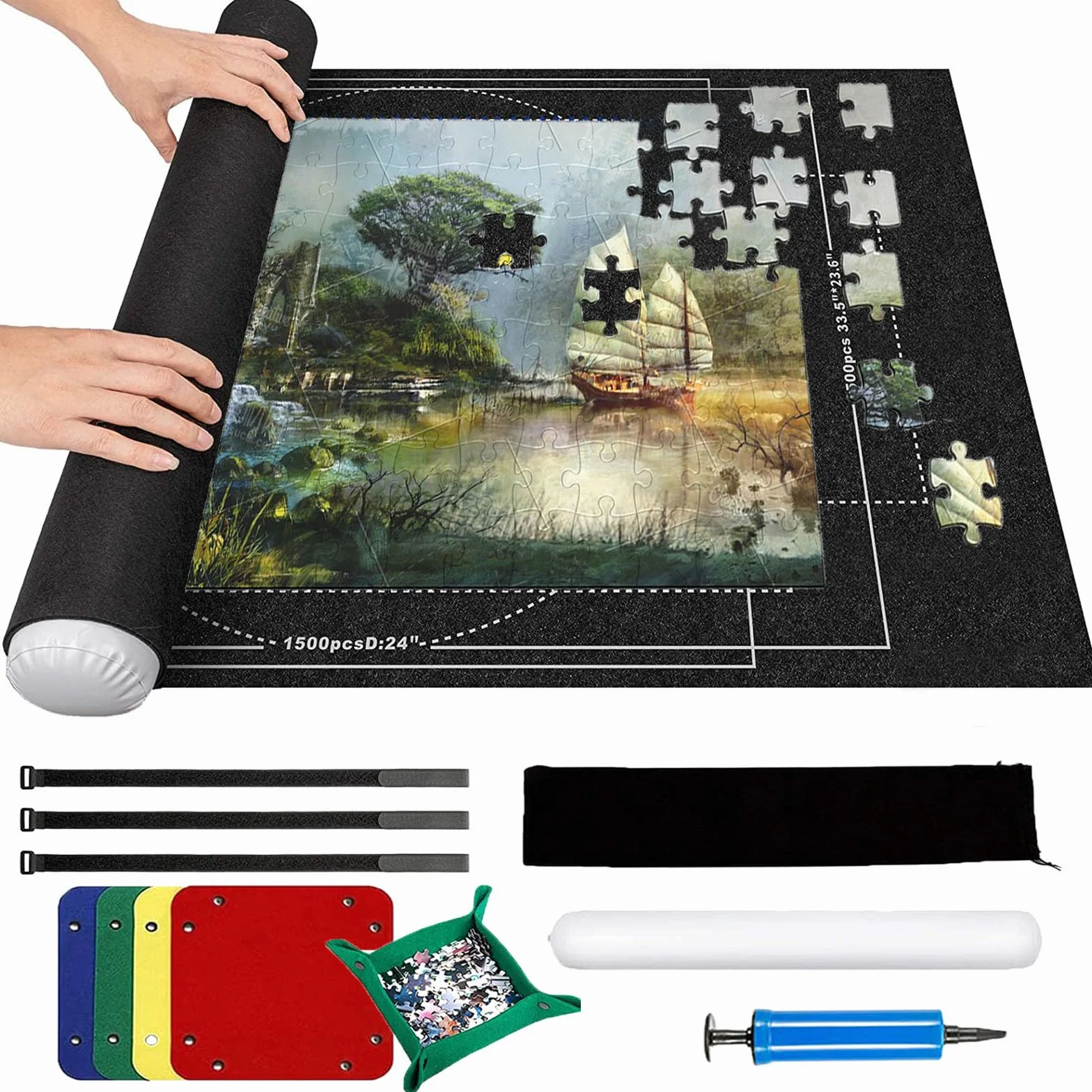 Tapis de Puzzle 3000 Pièces 1.5mm d'Épaississement Rouleau Feutre Portable Rangement de Voyage