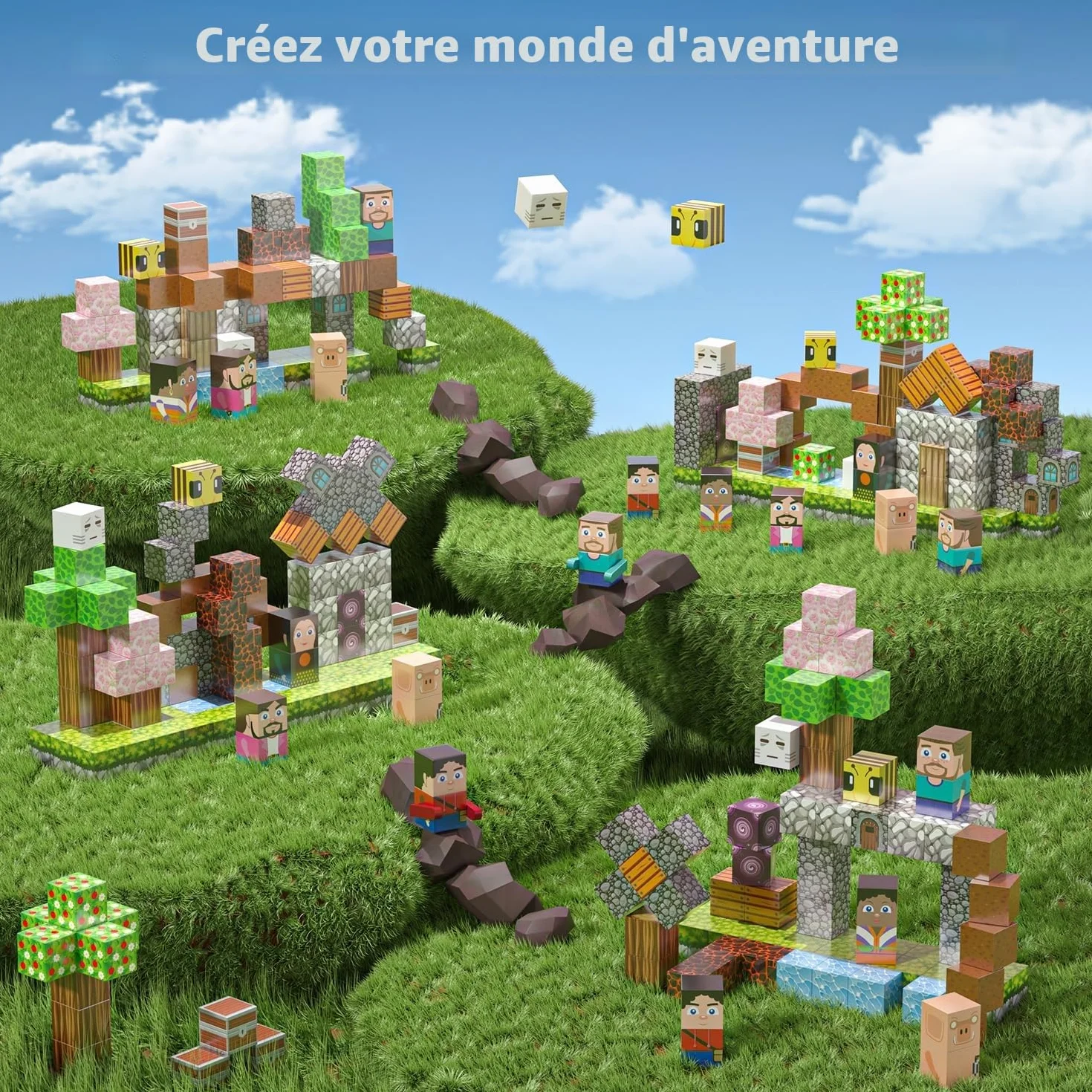 Bloc Construction Magnétique 100 PCS, Magnetic Blocks pour Enfant 3+ Ans, Cube Magnétique Garçon Fille