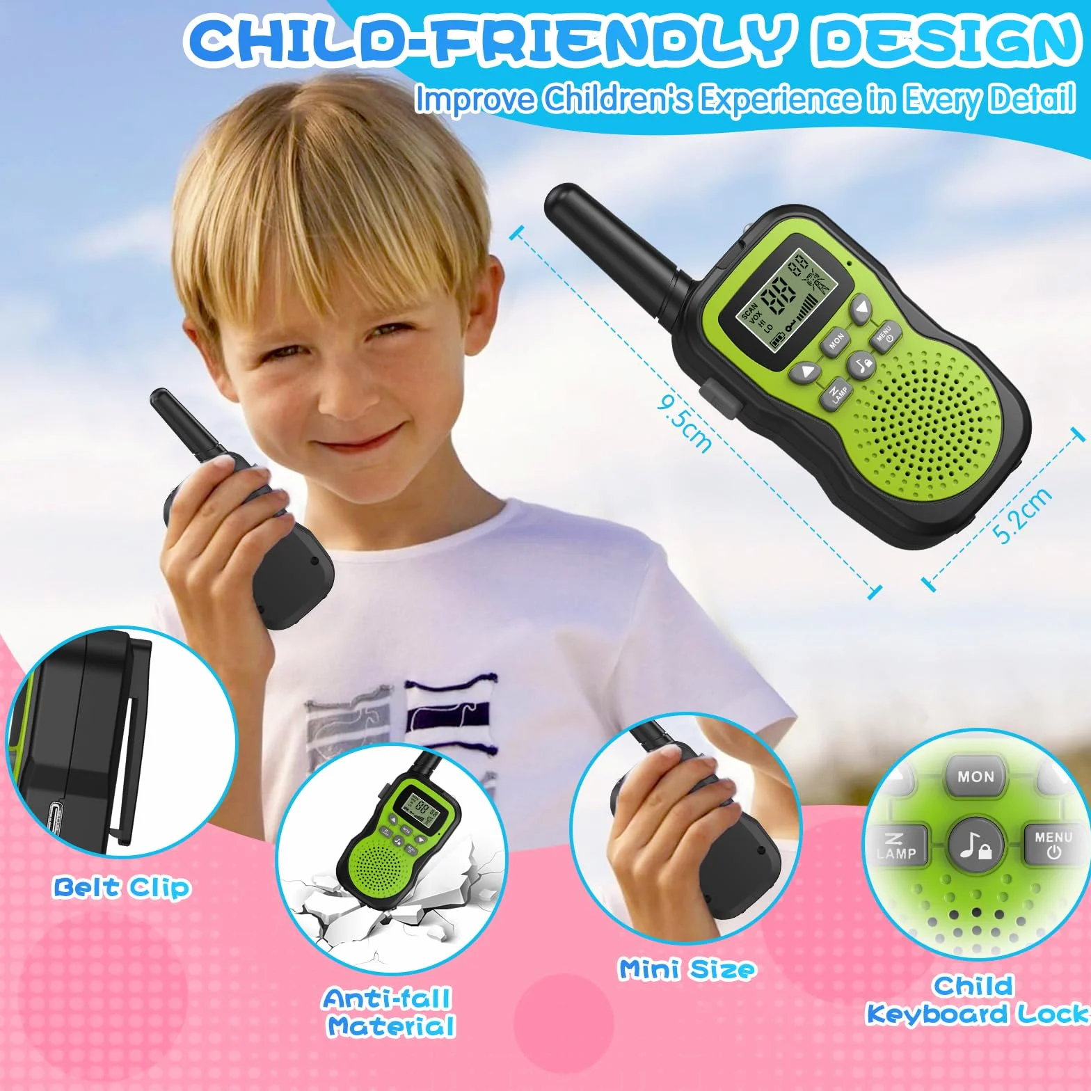 Apkezel Talkie Walkie Enfants Rechargeable Longue Portée 3 KM 1000mAh Ensemble de 3 avec Lampe de Poche VOX Camping Randonnée