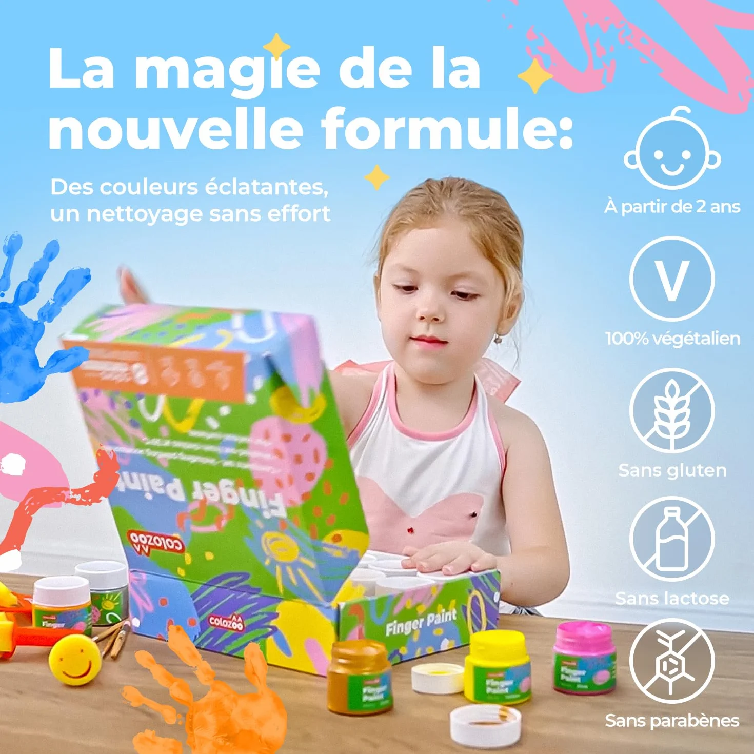 Kit Peinture Enfant 3 ans Lavable Non Toxique 8x100ml Couleurs Or et Argent Peinture a l'Eau Sans Paraben
