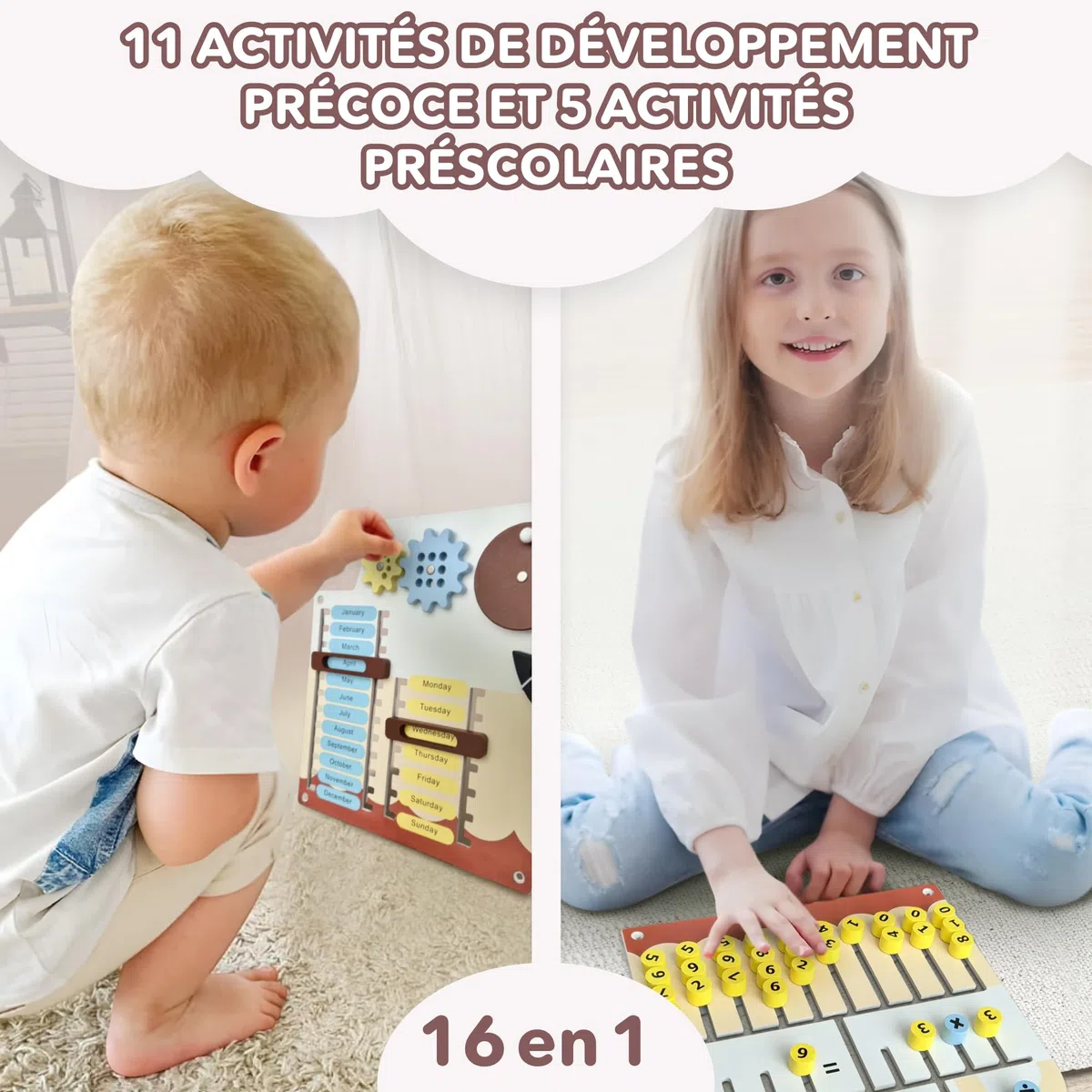 Panneau Mural sensoriel pour Enfants – Tableau d'activités Montessori 16-en-1 en Bois | Jouet de motricité pour Tout-Petits & Maternelle | Jeu éducatif pour développement précoce & créativité