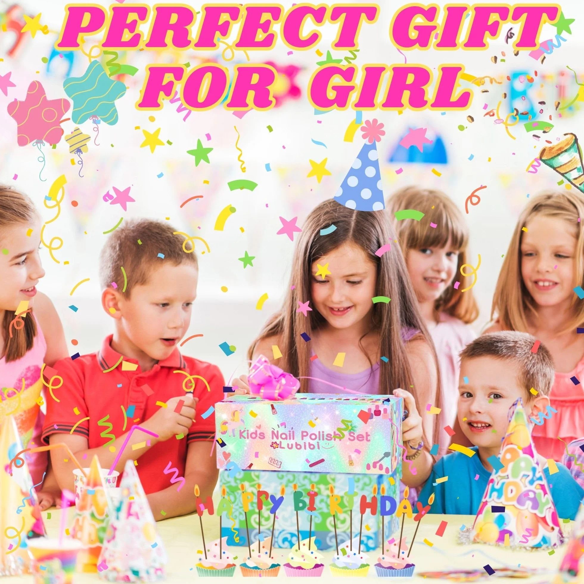 Kit Manucure Enfant Fille Vernis à Ongles Non Toxique Pelable avec Séchoir à Ongles Trousse de Maquillage Jouet Cadeau d'anniversaire 6-11 Ans