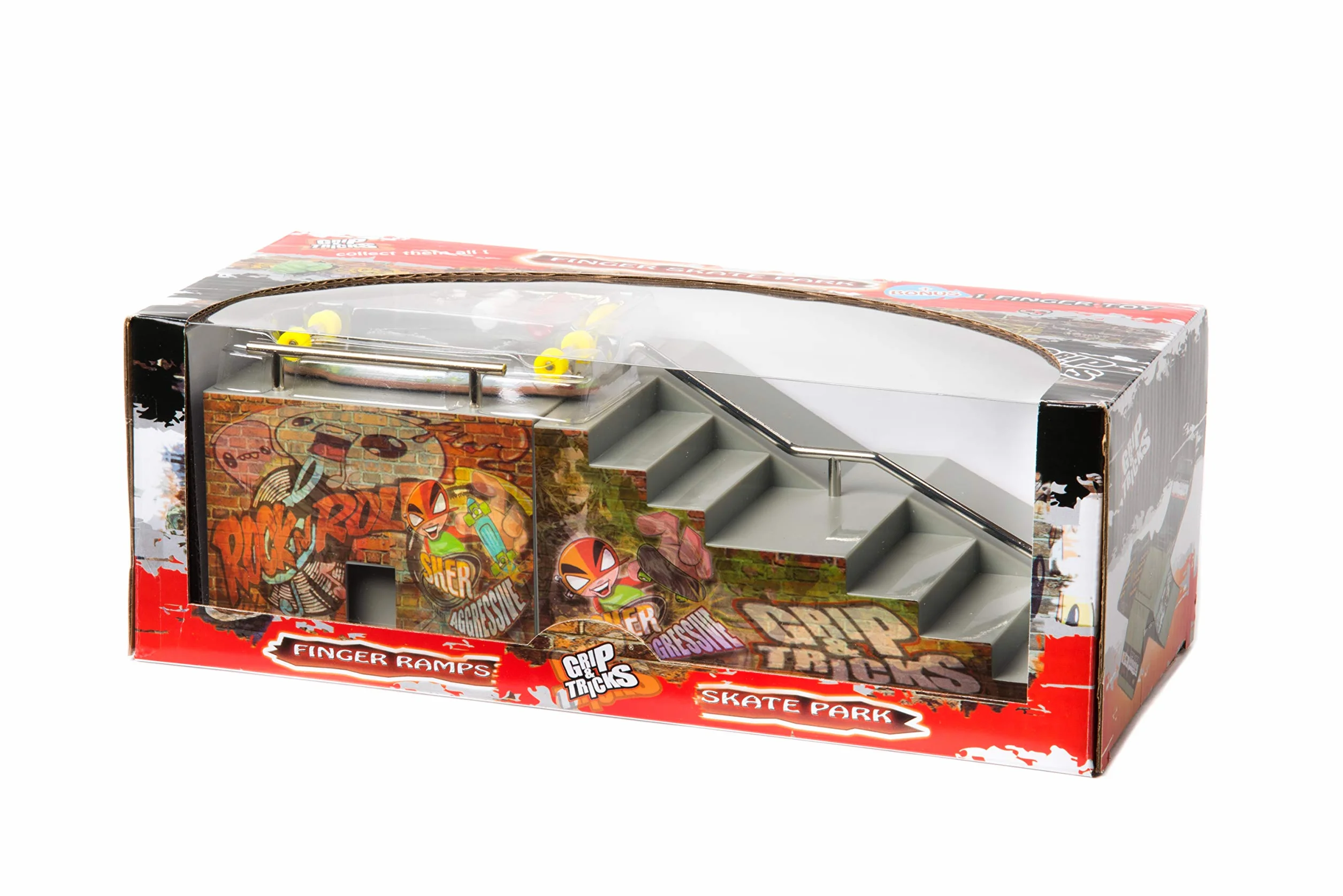 SPIRITRIDERS GRIP & TRICKS Rampe à Doigt Halfpipe avec 1 Finger Skate 8 Mini Roues Supplémentaires 1 Outil pour Skateboard - Jouet à Doigt 11 pièces Multicolore
